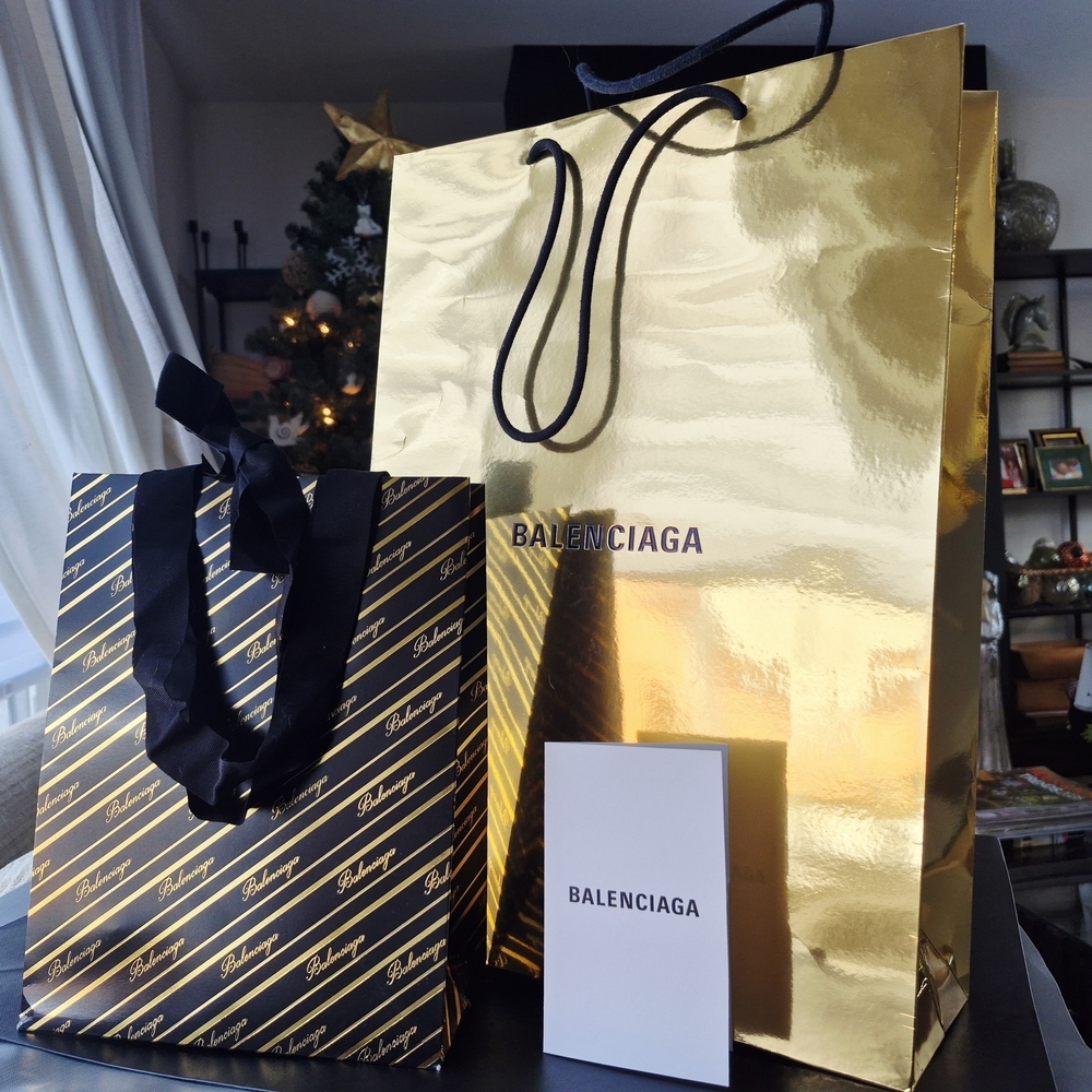 Balenciaga Rare Luxury Set Of 2 Gold and Black Gift Bags - Picture 2 of 7
